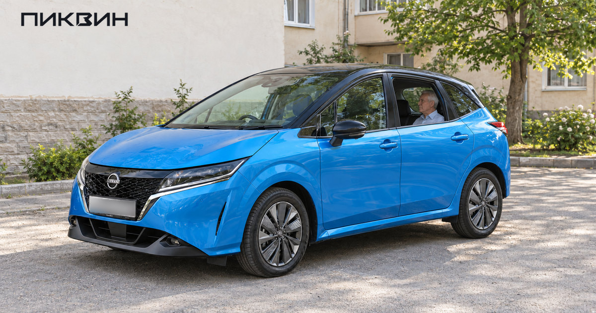 Пожилой мужчина проверяет удобство посадки на заднем сиденье Nissan Note.