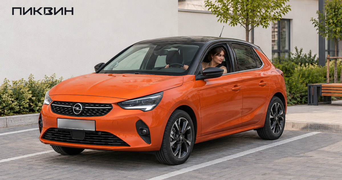 Водительница оценивает посадку и обзор в припаркованной Opel Corsa.